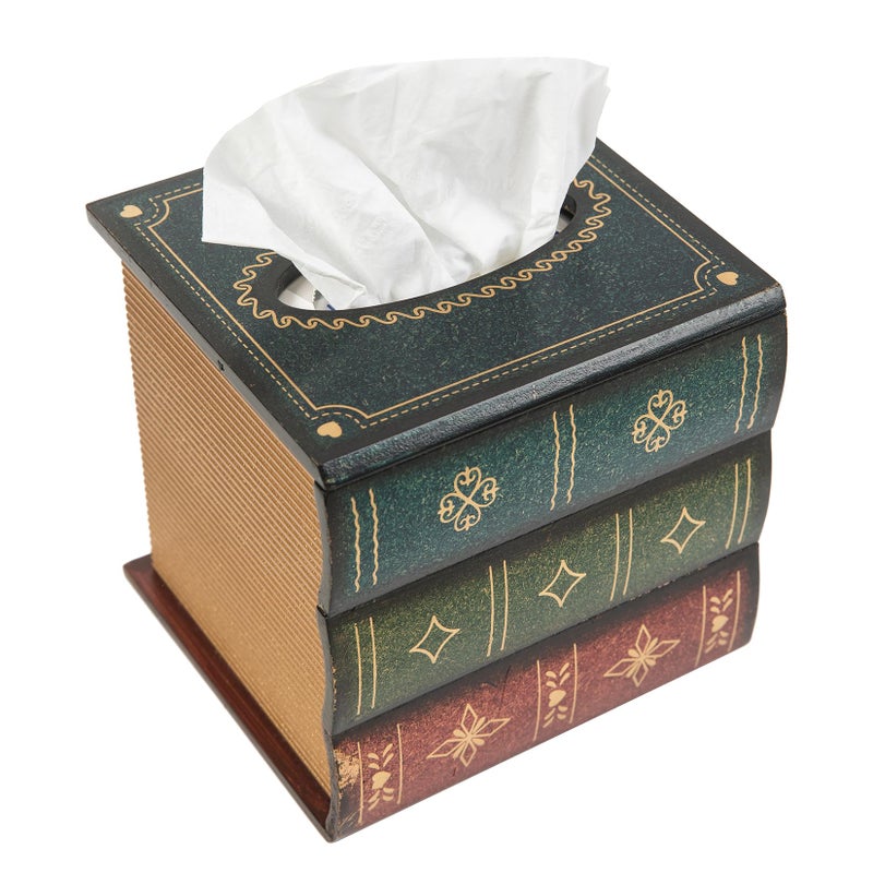 VERGOODR Crafted Classical Retro Wooden Antique Book Tissue Box Cover Square Tissue Holder Dispenser Paper Cover Case Napkin Holder Home Decor for Bathroom Living Room Office car Kitchen (Green) - Image 1